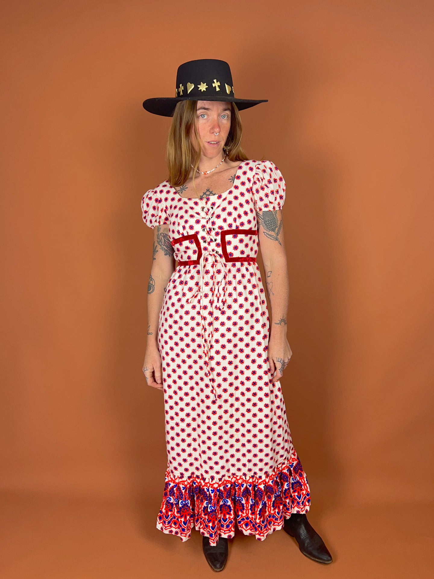 VTG 60's/70's Floral Prairie Maxi Dress 6