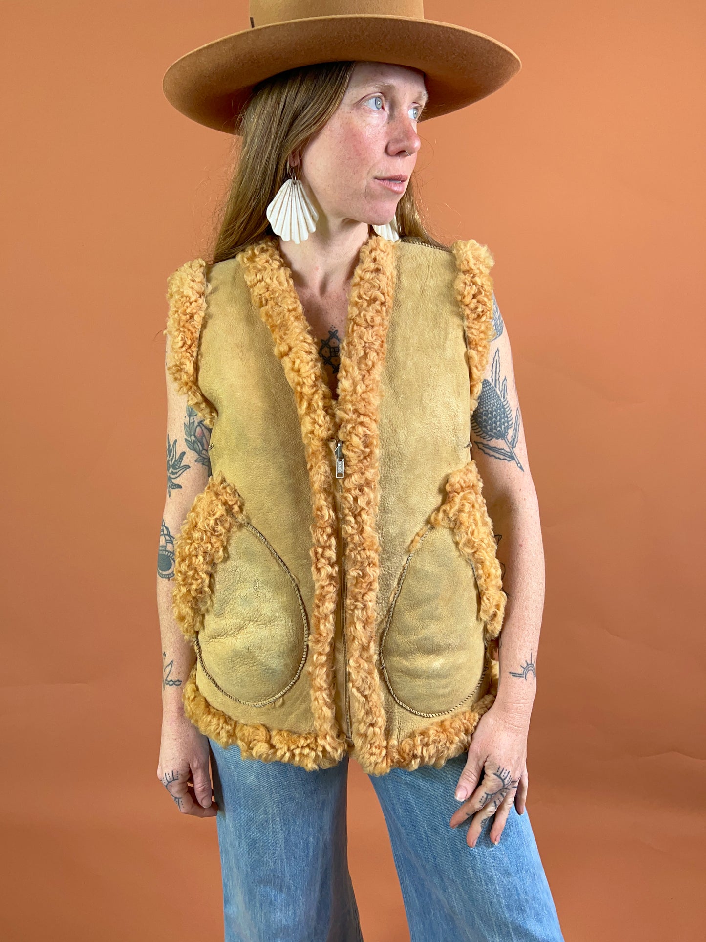 VINTAGE 70's Reversible Shearling Vest 10-12