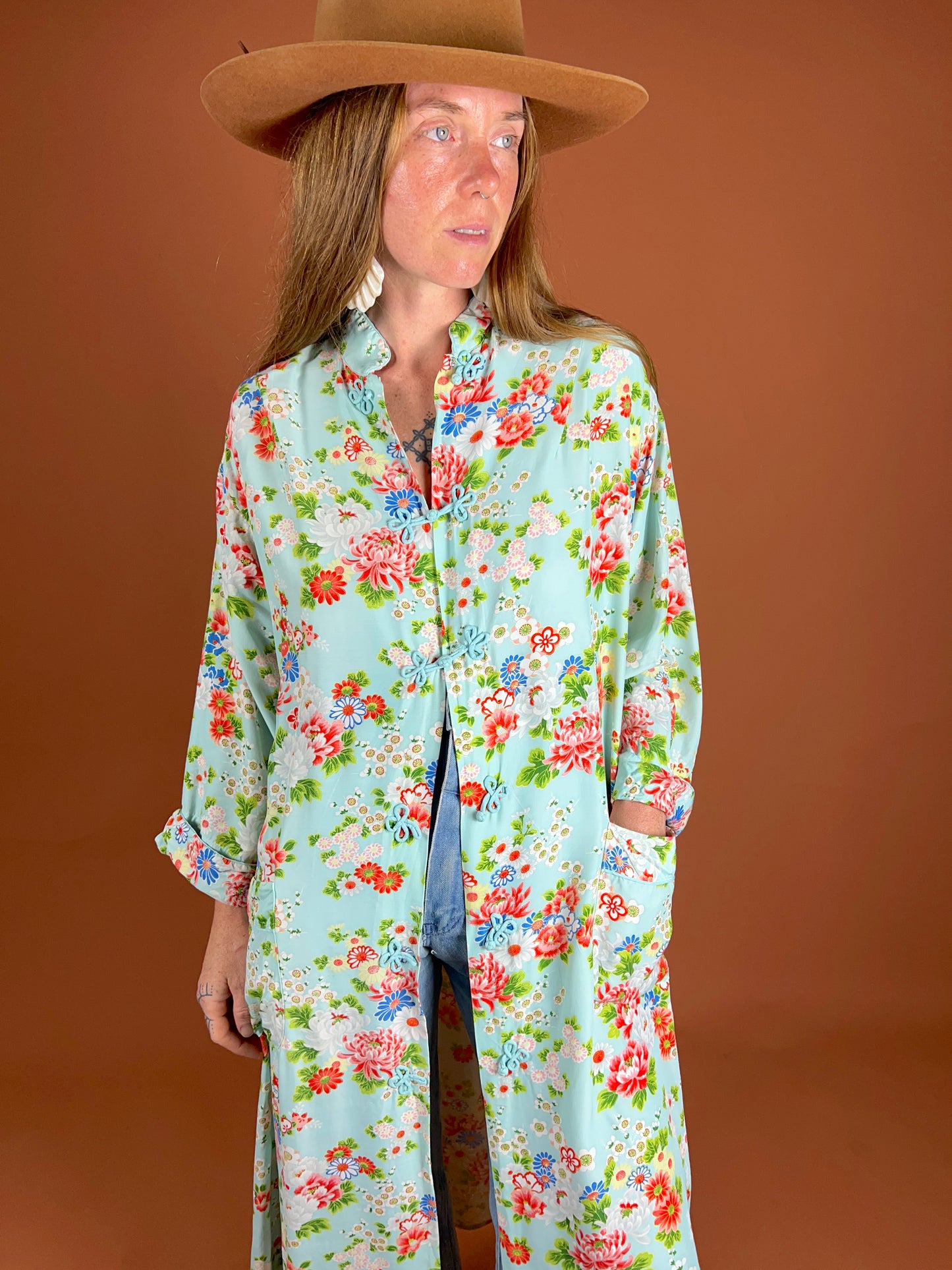 VINTAGE 70's Japanese Floral Robe OS