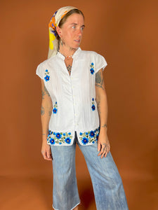 VTG 80's Mexican Cotton Embroidered Shirt 12