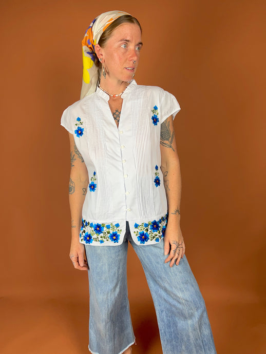 VTG 80's Mexican Cotton Embroidered Shirt 12