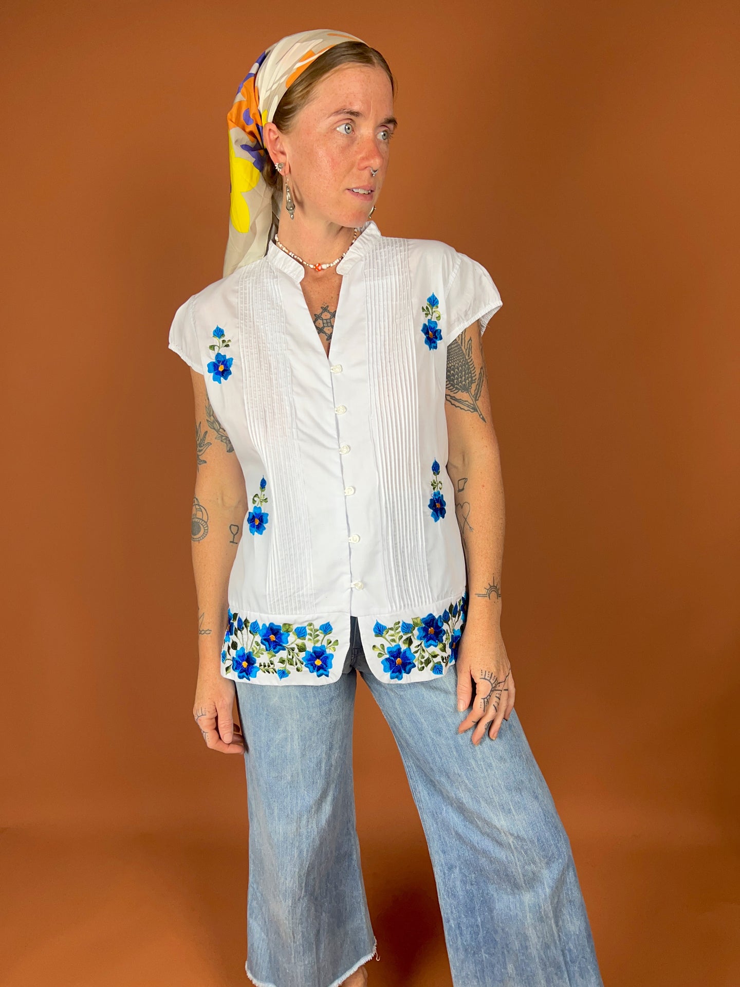 VTG 80's Mexican Cotton Embroidered Shirt 12