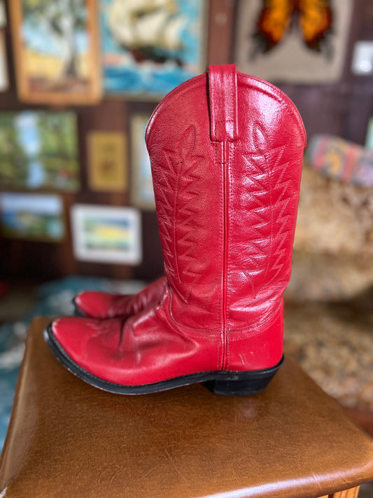 VINTAGE 80's Red Leather Cowboy Boots 9.5-10/40-40.5