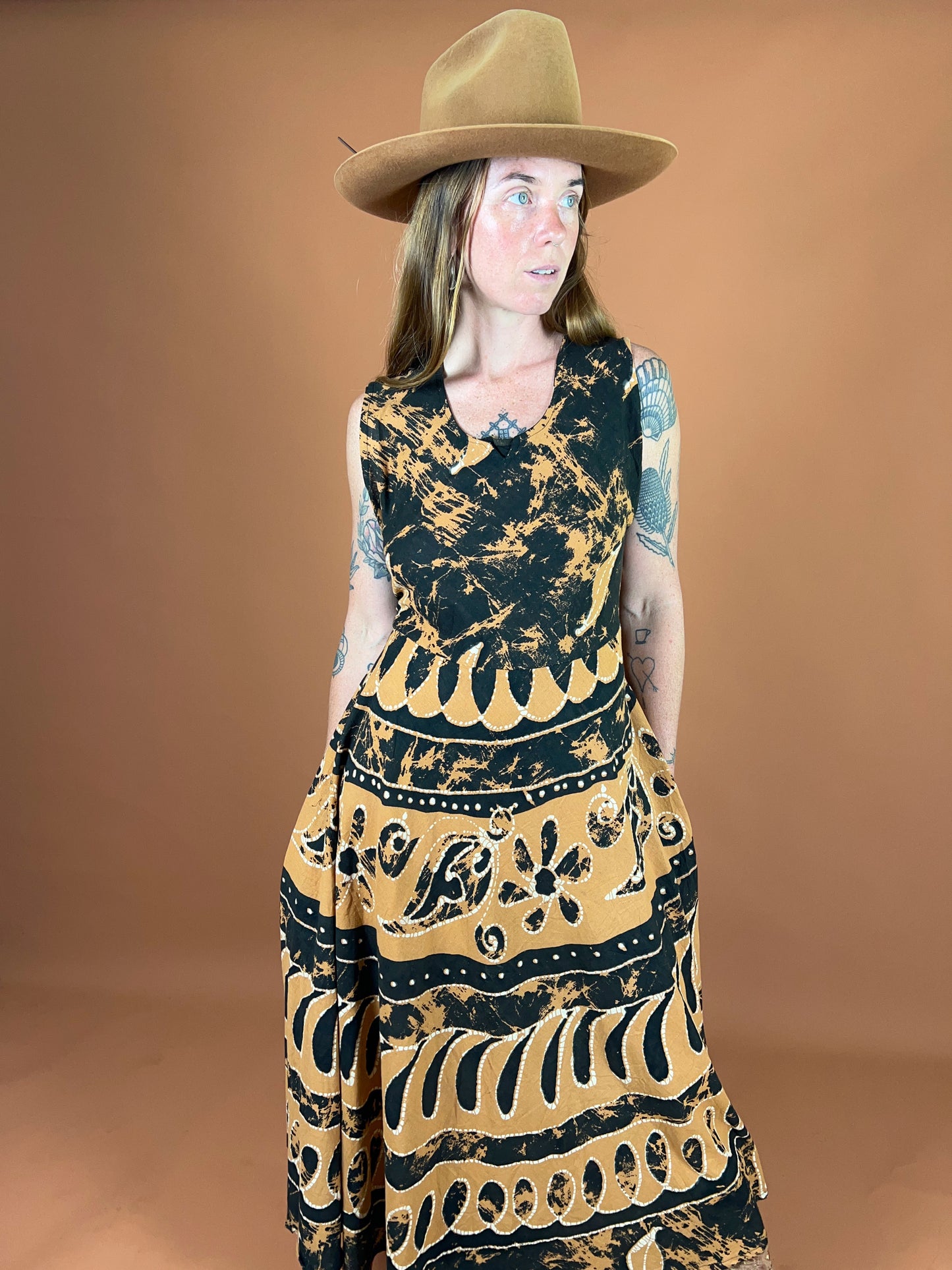 VINTAGE 70's Paisley Print Maxi Dress 14-16