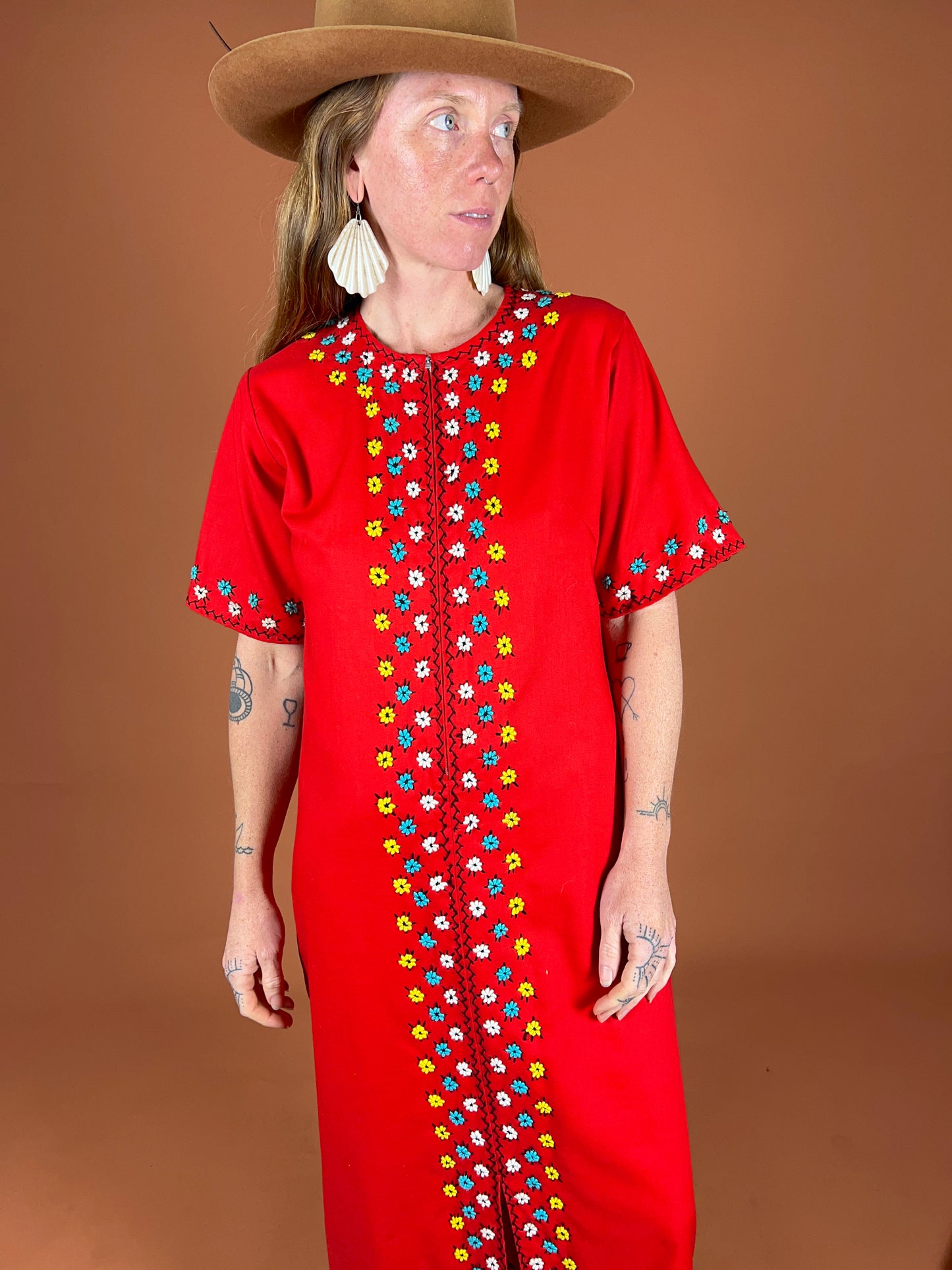 VINTAGE 80's Embroidered Maxi Dress 8-10