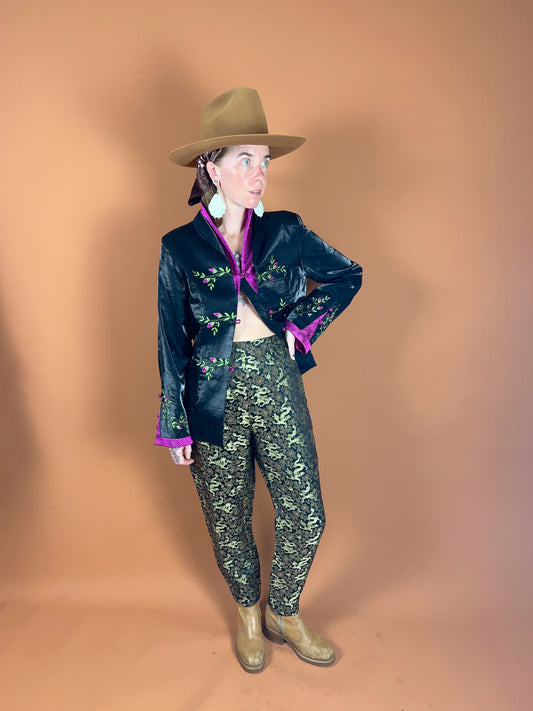 VINTAGE 70's Brocade Silk/Rayon Pants 8