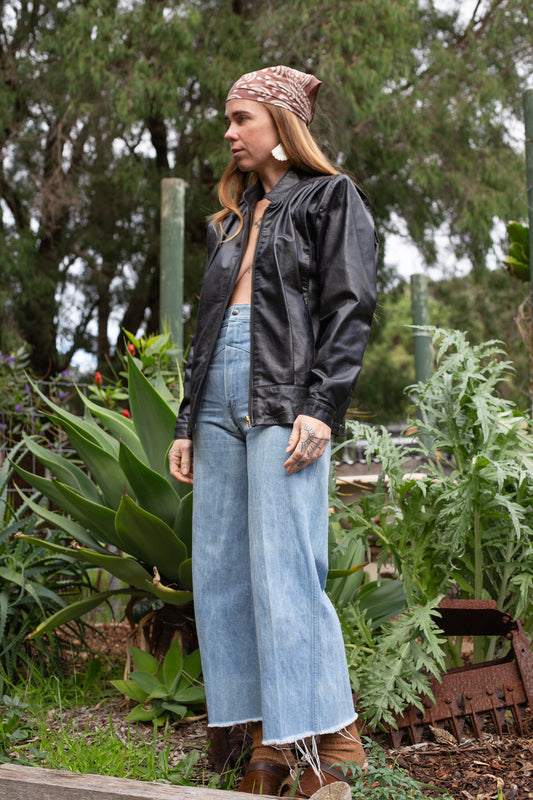 VTG 80’s Pleated Bomber Leather Jacket 10-12