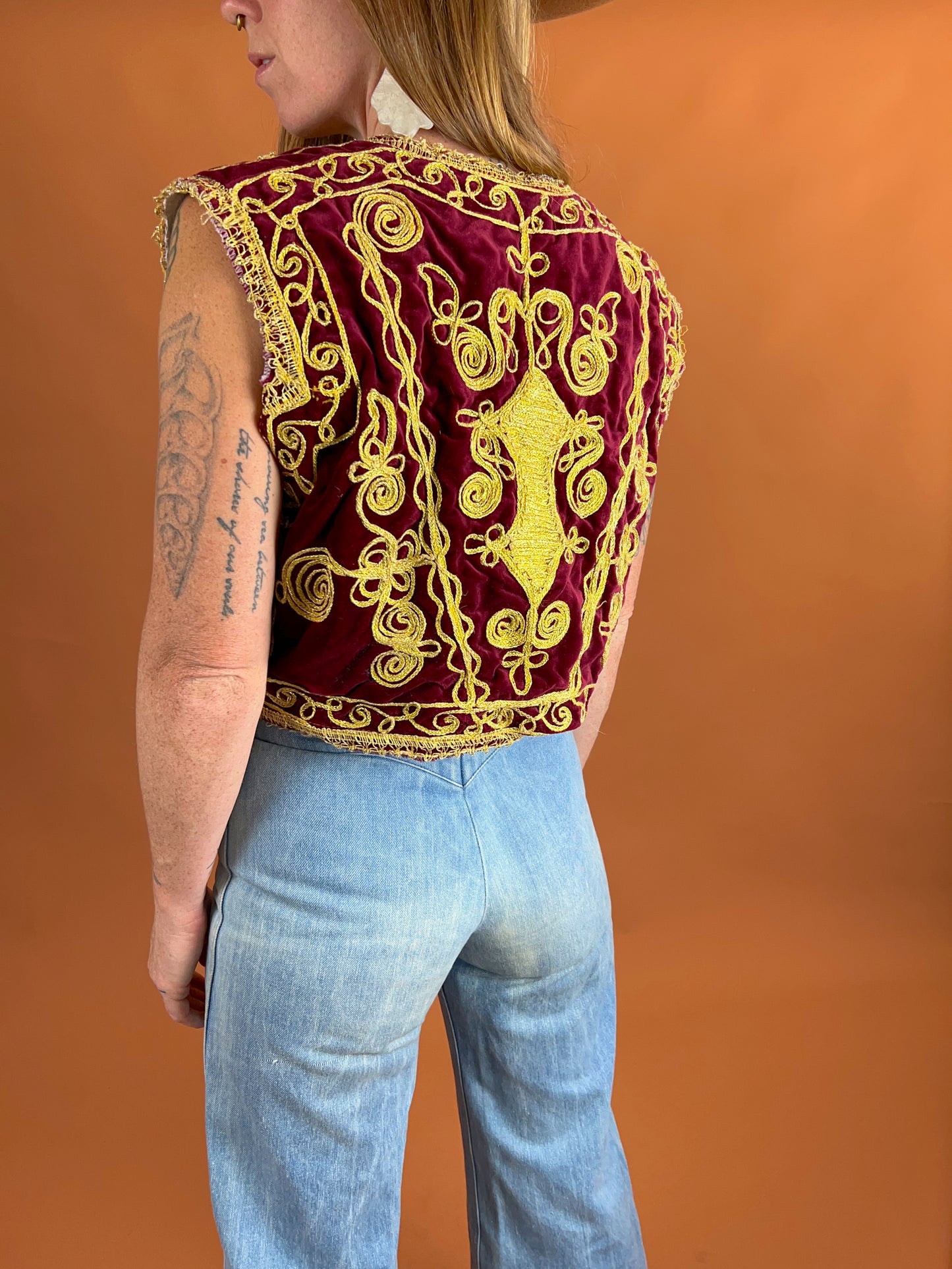 VINTAGE 60's Turkish Velvet Embroidered Vest 10-12