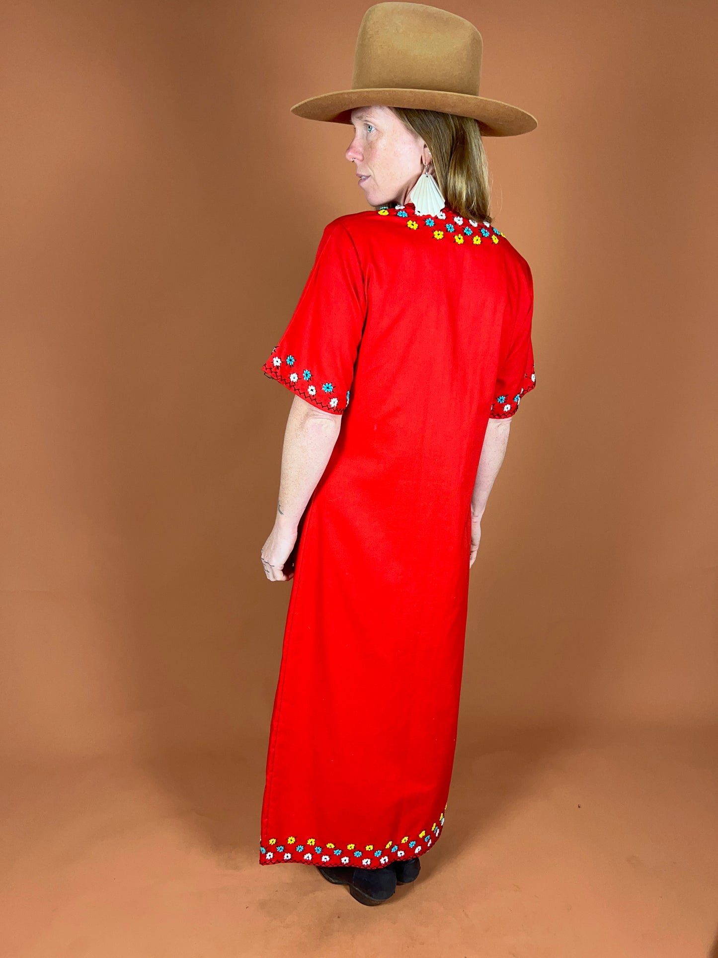 VINTAGE 80's Embroidered Maxi Dress 8-10