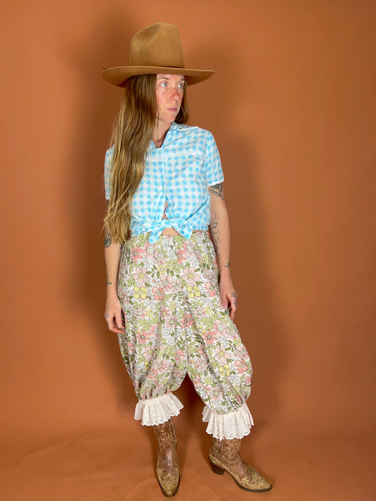 Up-Cycled Vintage Fabric & Anglaise Long Bloomers 12-16
