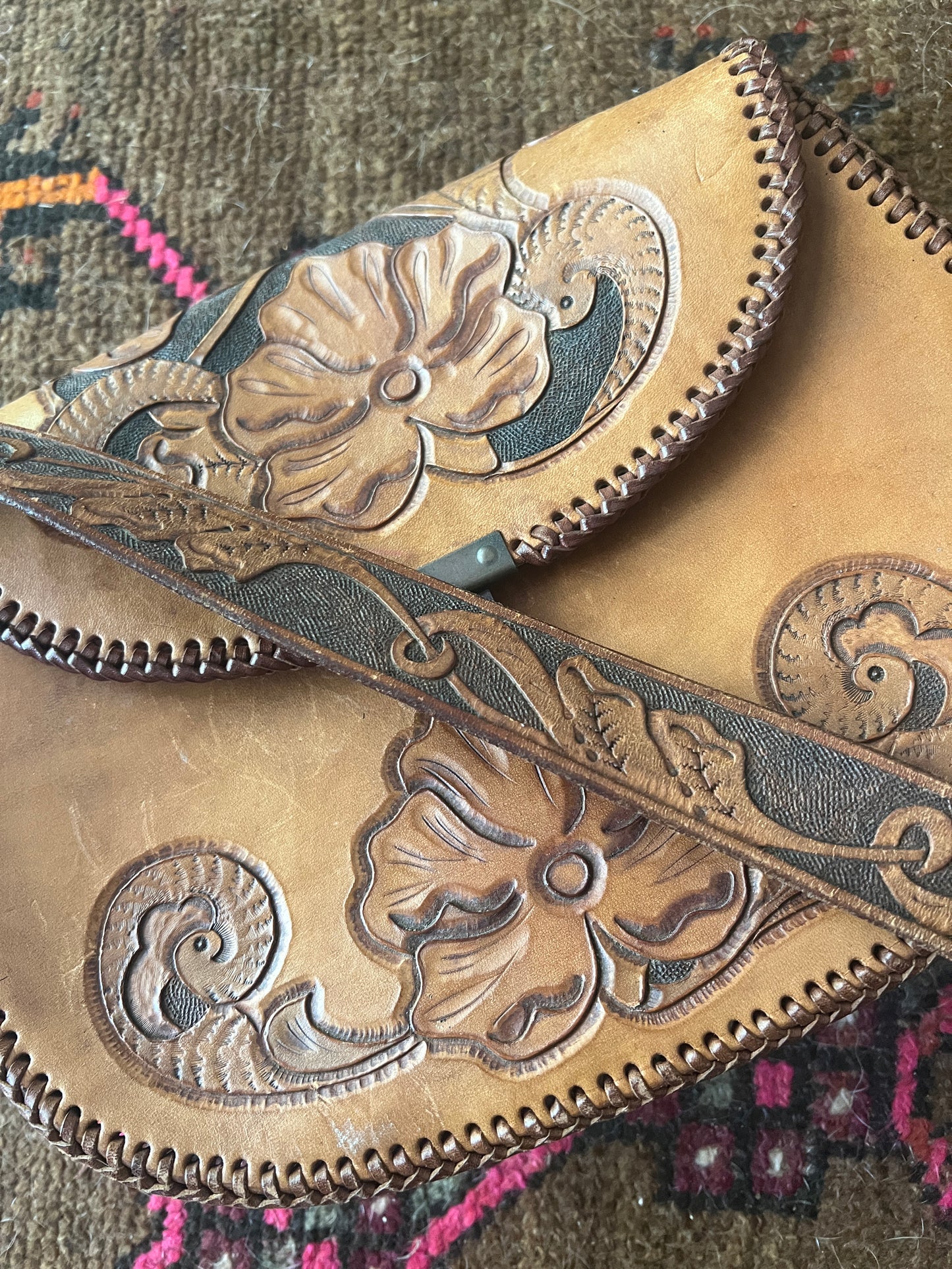 VINTAGE 60's Leather Tooled Bag