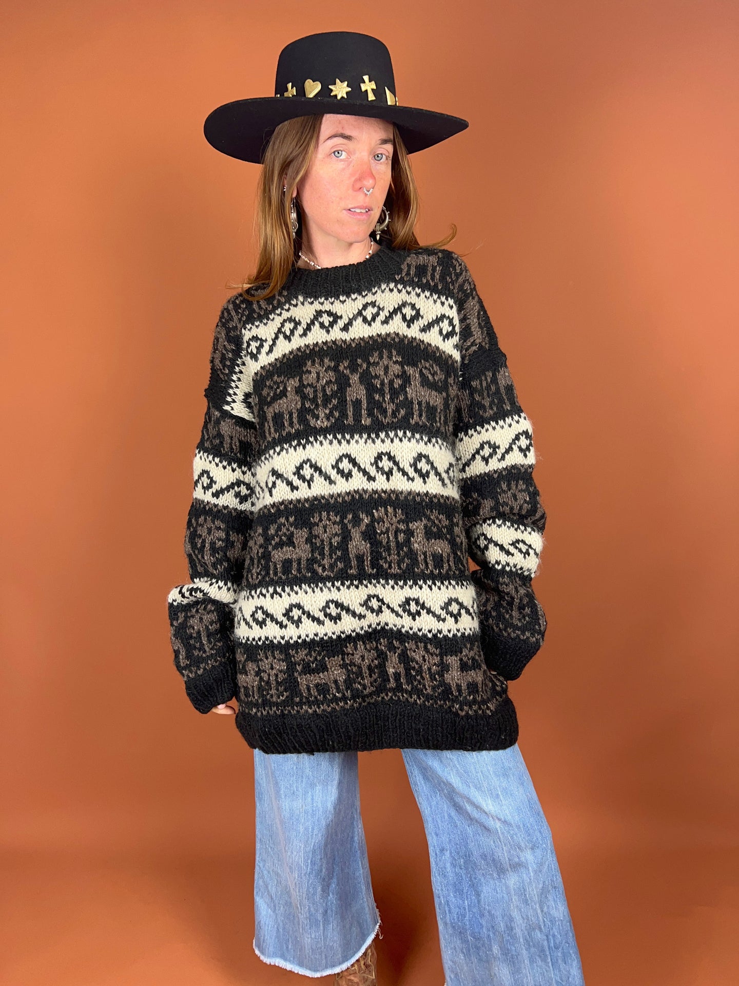 VTG 60's/70's Handmade Nordic Knit Wool Oversize Jumper 14-16