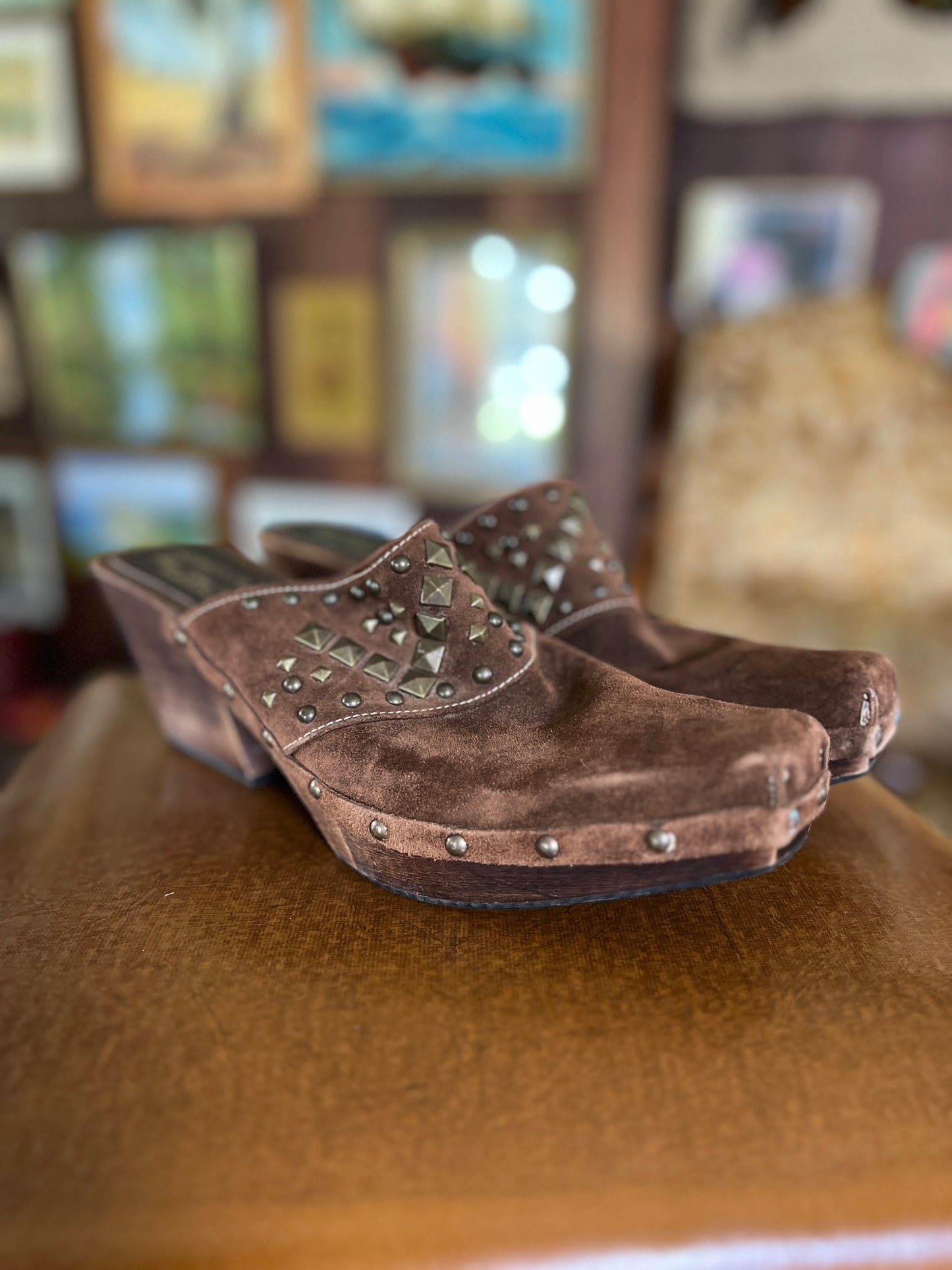 VINTAGE Y2K Italian Suede Studded Mules 9/39.5