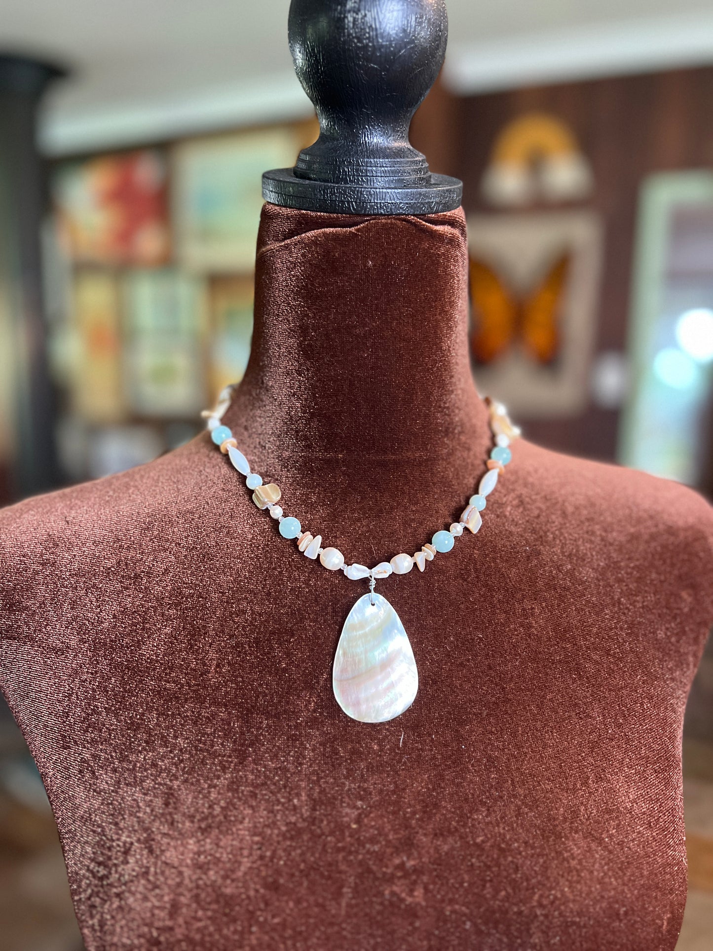 Moon Rae Pearl Shell Amozonite Necklace