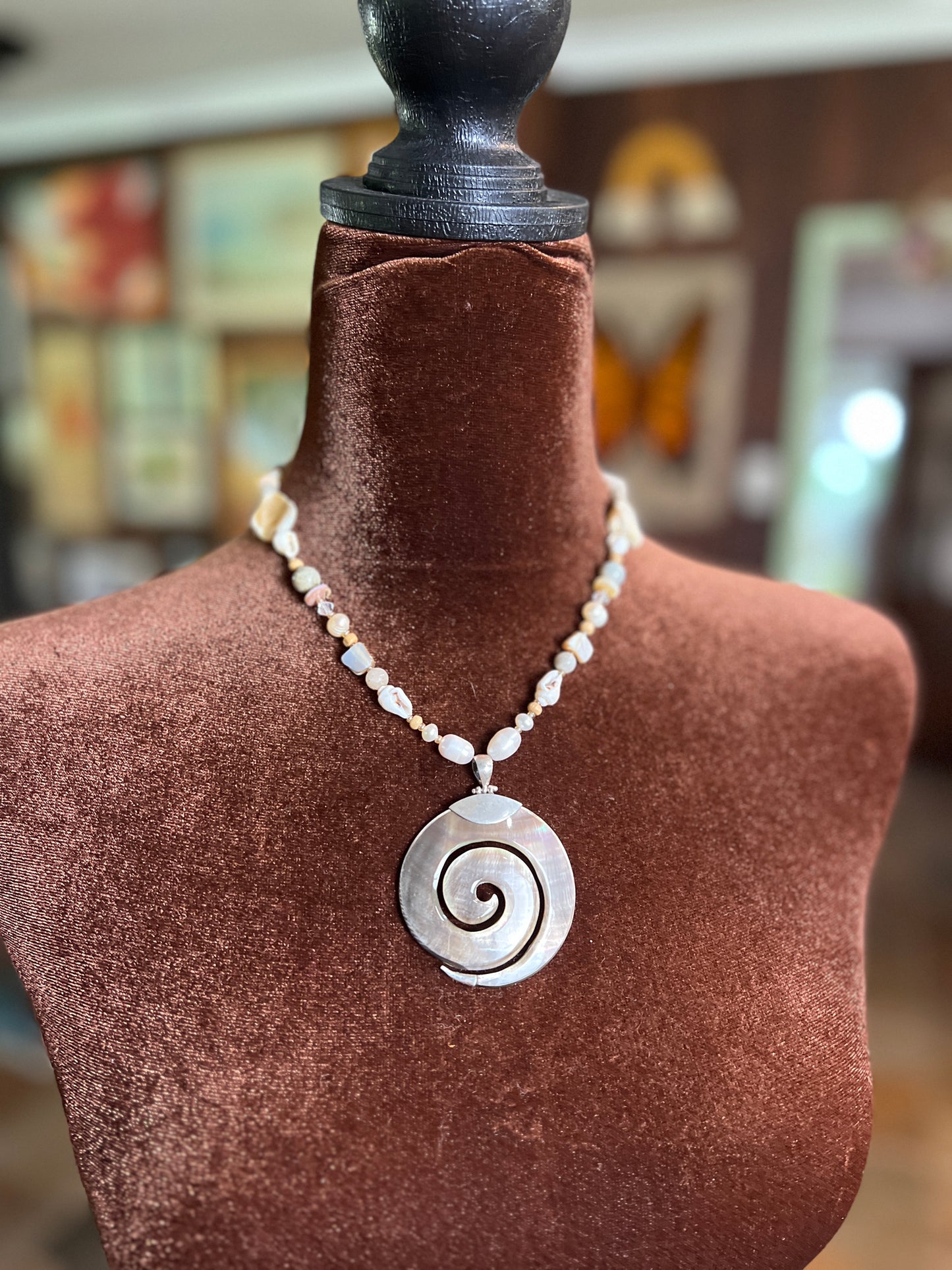 Moon Rae Pearl Wood Agate Necklace