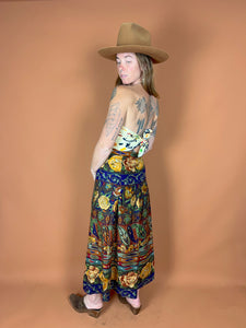 VTG 60's Silk Wool Floral Paisley Maxi Skirt 12