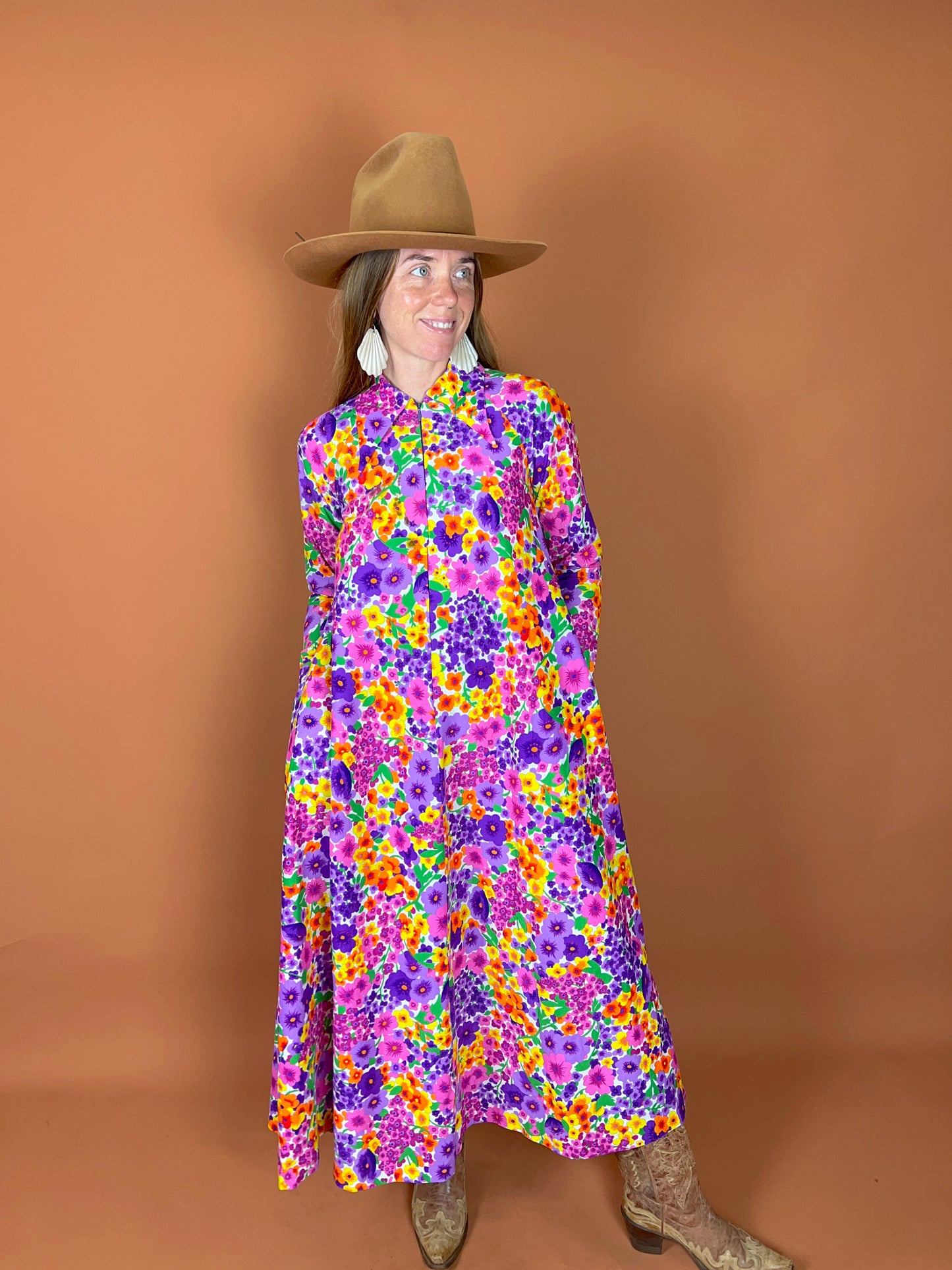 VINTAGE 60's Floral Maxi Dress 10-12