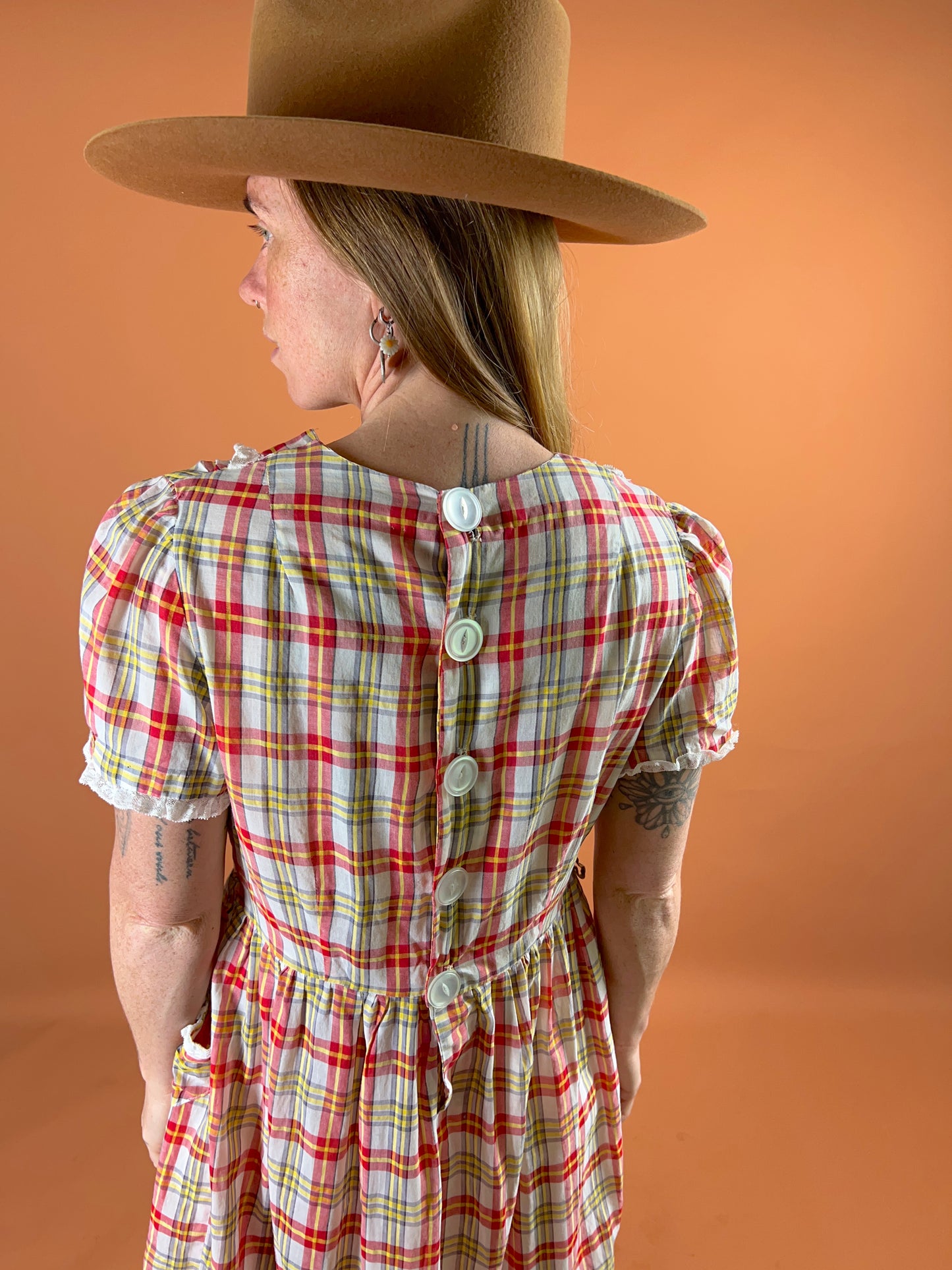VINTAGE 60's Cotton Gingham Mini Dress 10-12