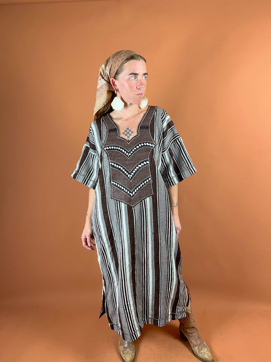 VTG 60's/70's Heavy Woven Embroidered Lurex Maxi Dress 14-16