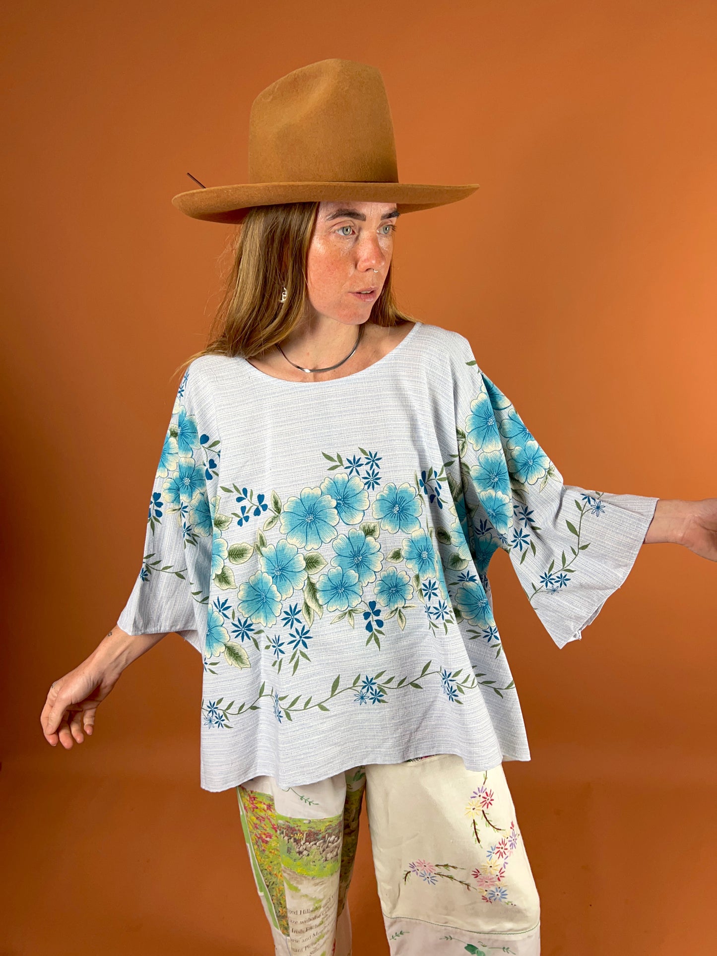 SECOND LOVE SLOW FASHION Upcycled Vintage Barkcloth Tablecloth Tunic OS