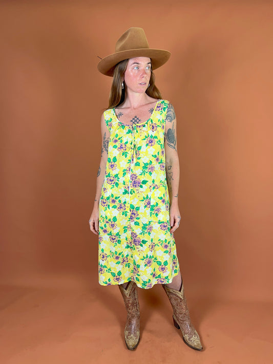 VINTAGE 80's Floral Midi Dress 12-14