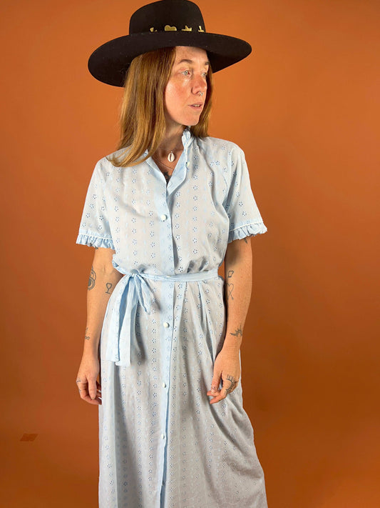 VTG 80's/90's Cotton Anglaise Maxi Dress 10