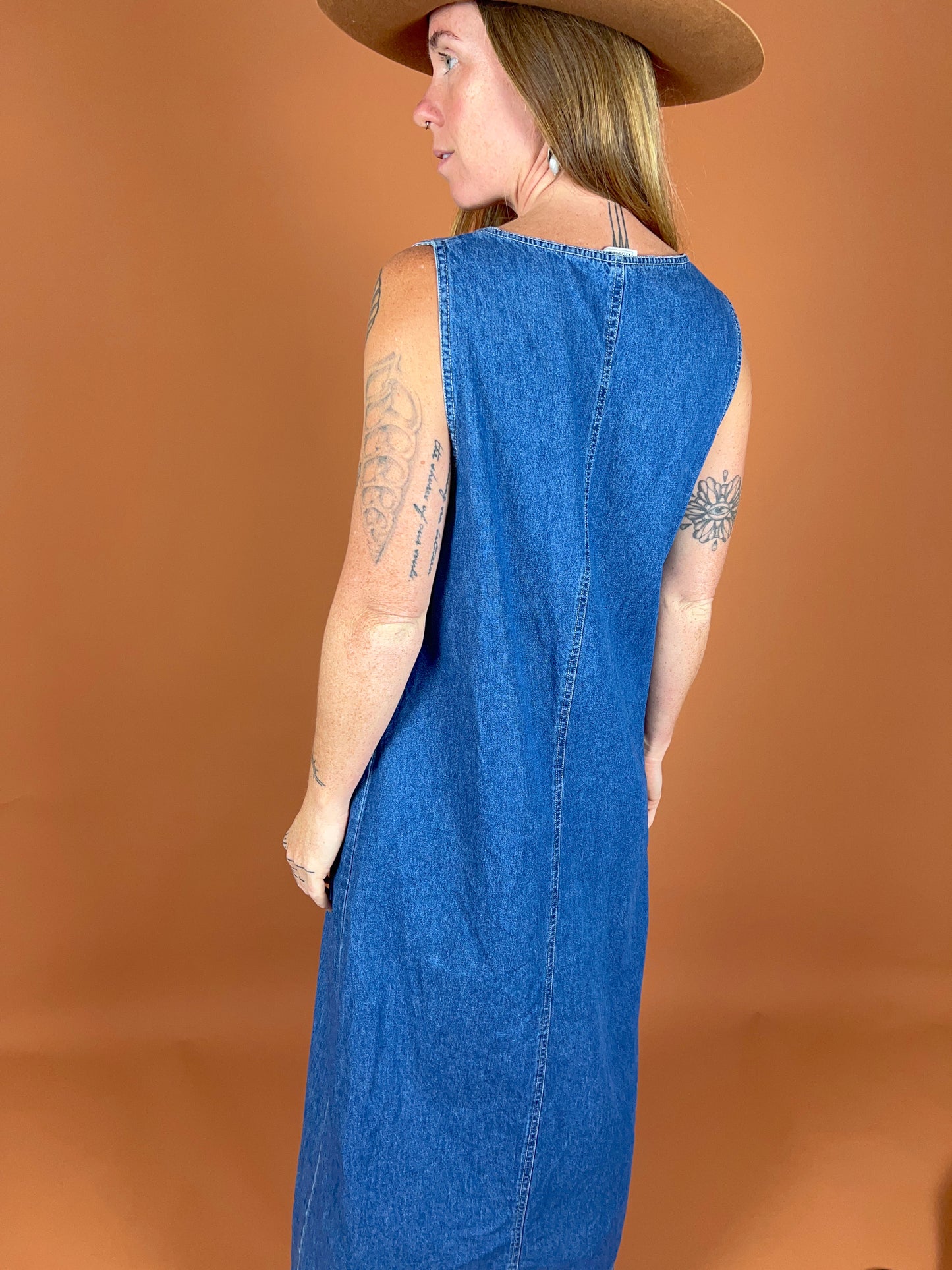 VINTAGE 80s Denim Maxi Dress 12