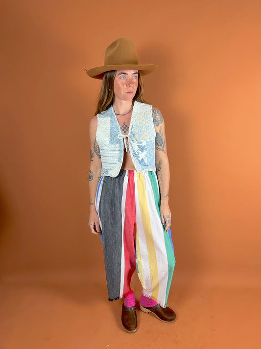 SECOND LOVE SLOW FASHION Upcycled Stripe Tablecloth Balloon Pants 6-12