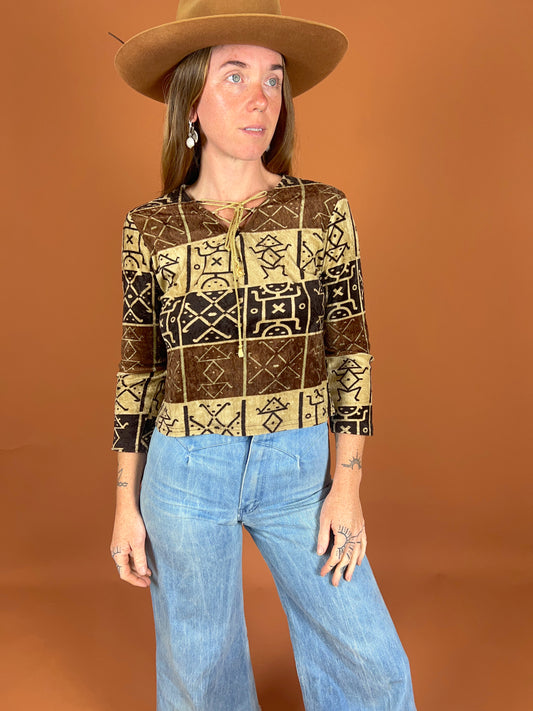VINTAGE 80's/90's Aztec Velvet Long Sleeve Top 8