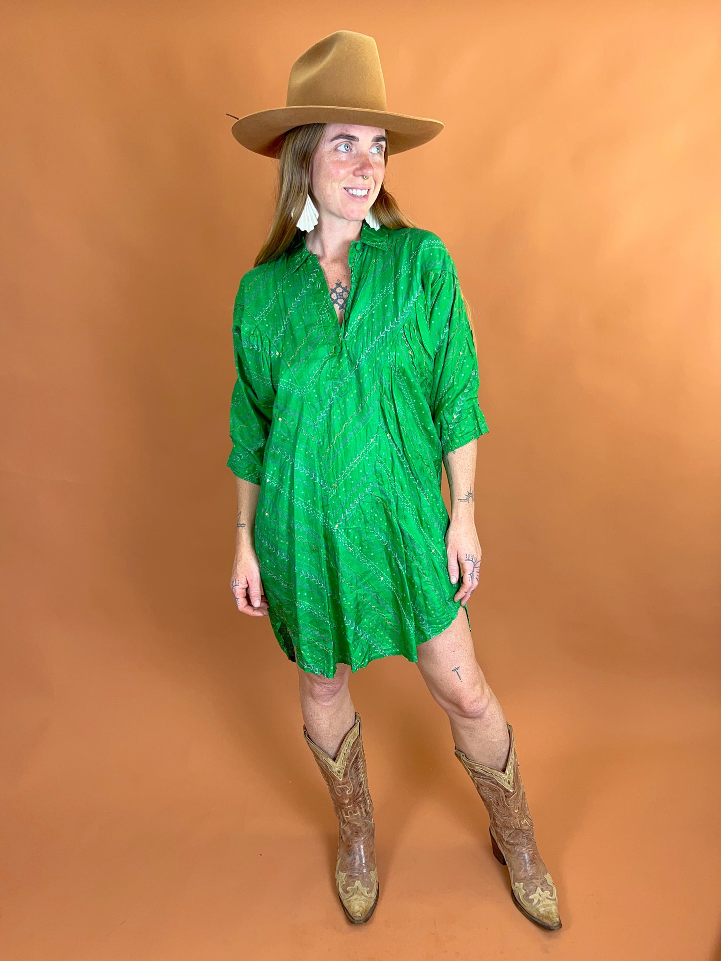 VINTAGE 60’s Silk Embroidered Tunic Dress 12