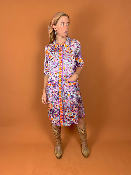 VTG 60's Floral Midi Dress 12-14