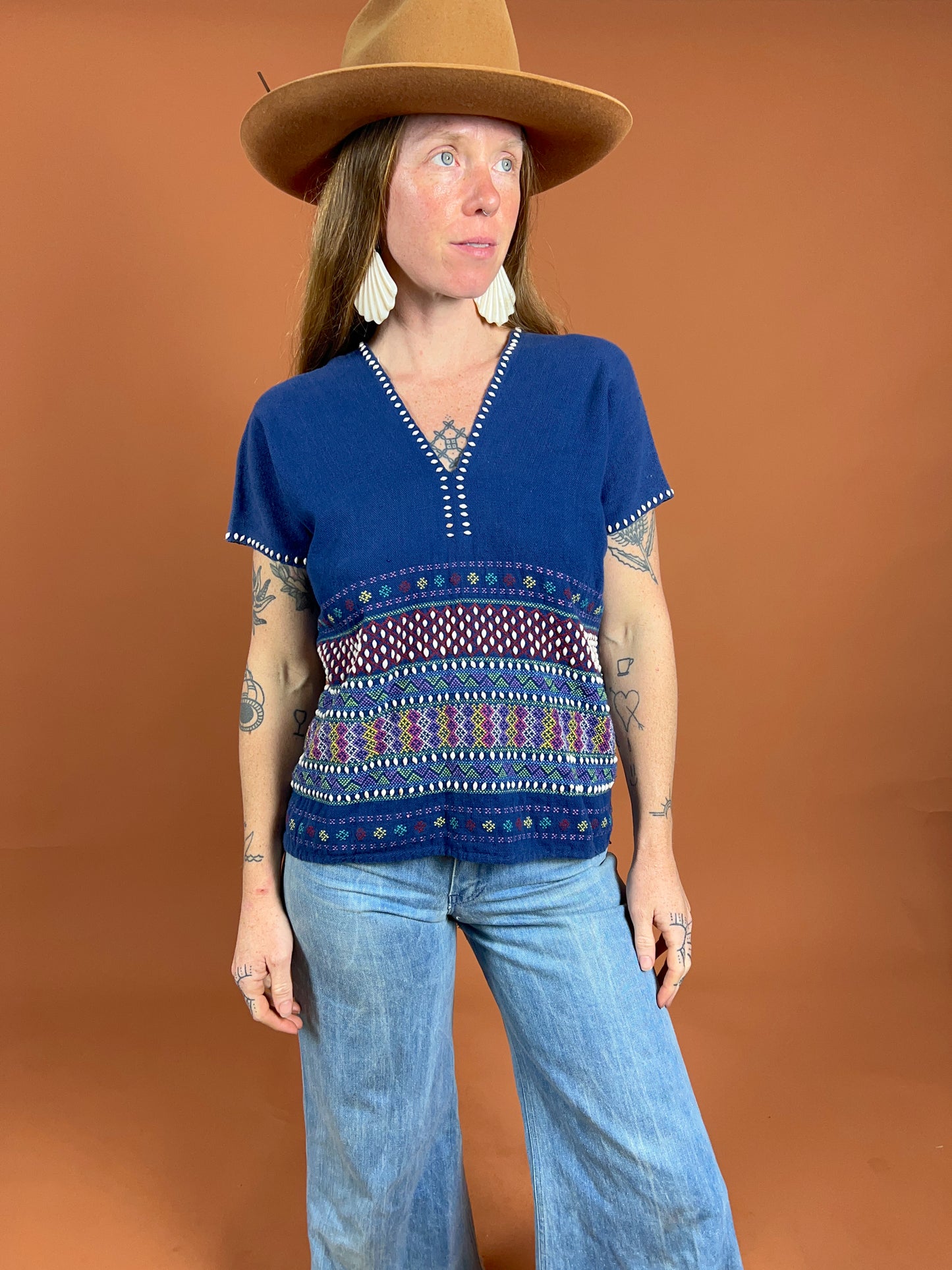 VINTAGE 70's Woven Blouse 10-12