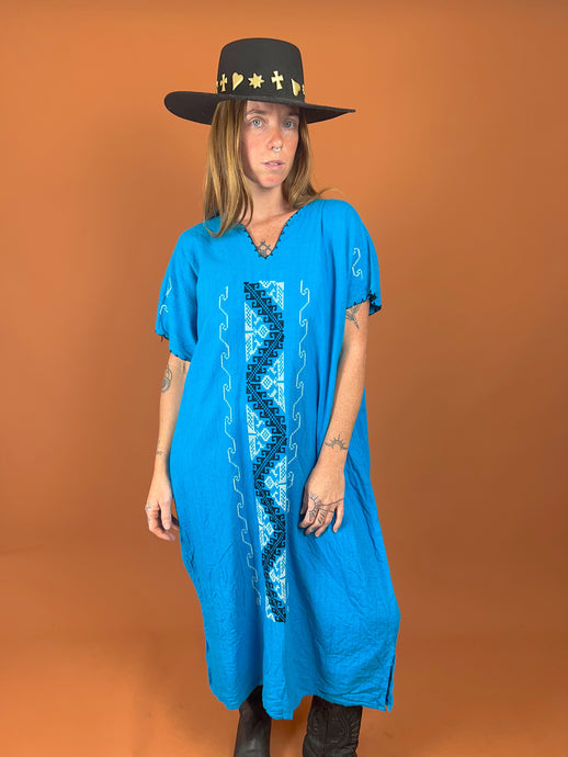 VTG 70's/80's Woven Cotton Tribal Dress 12-14