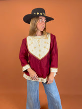 Load image into Gallery viewer, VTG 80&#39;s Velvet Embroidered Long Sleeve Blouse 14