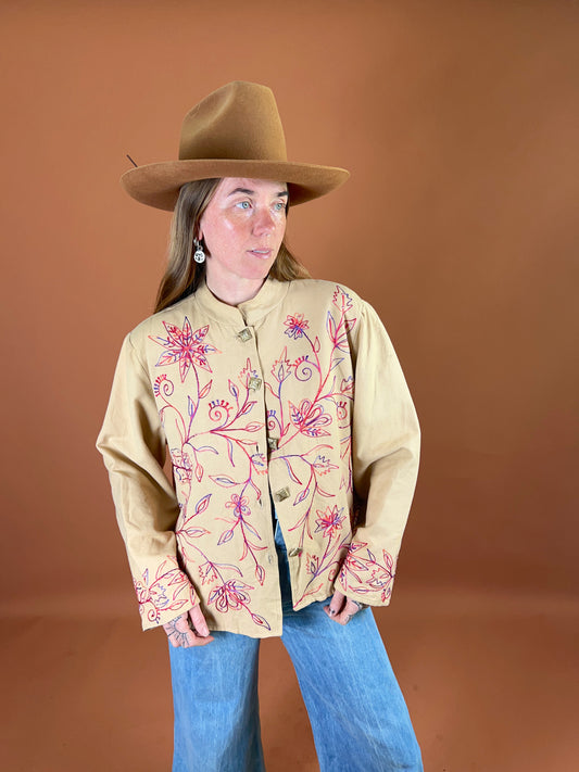 VINTAGE 70's/80's Cotton/Rayon Embroidered Jacket 14-16