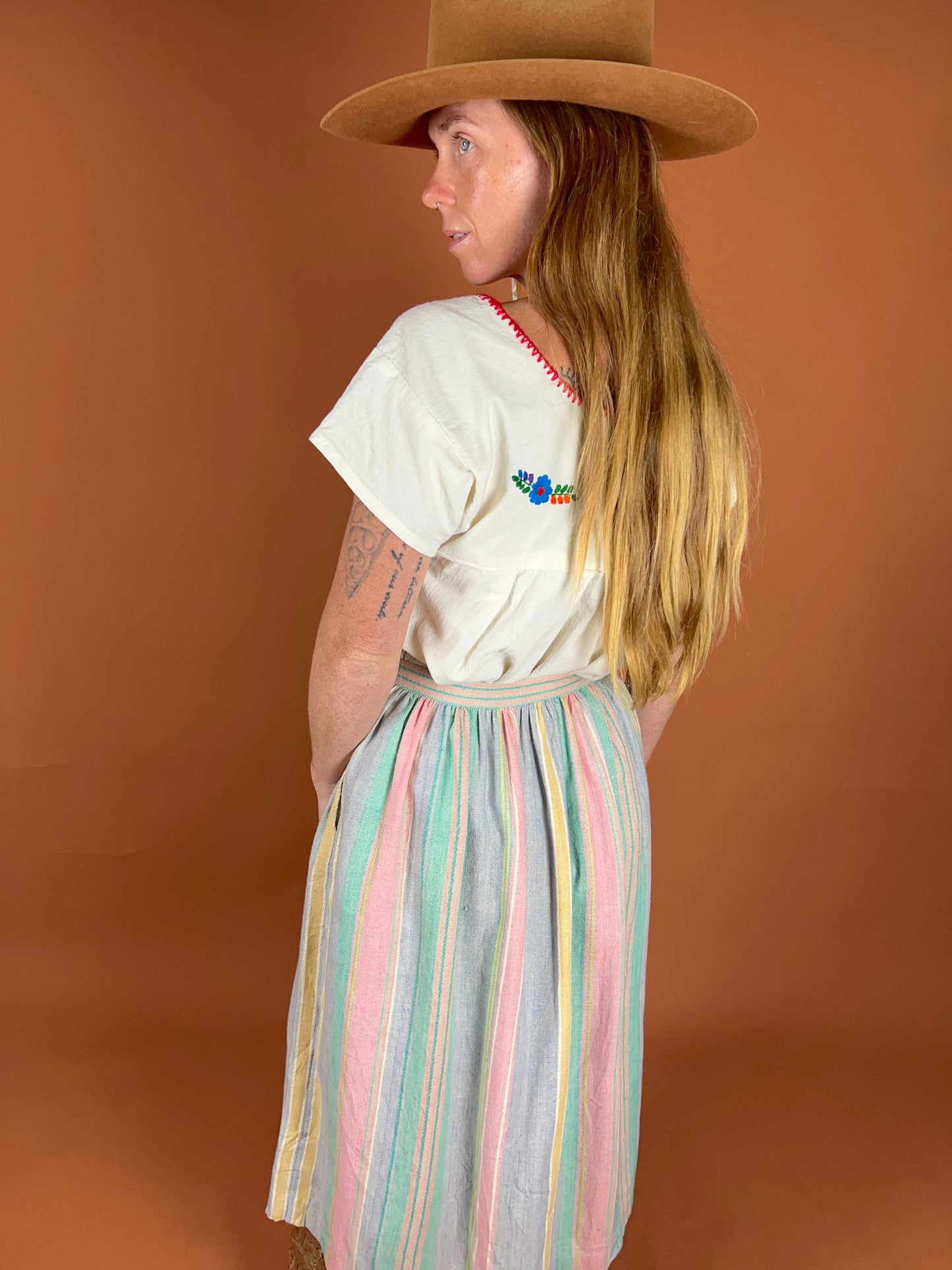 VINTAGE 60's Woven Cotton Maxi Skirt 8