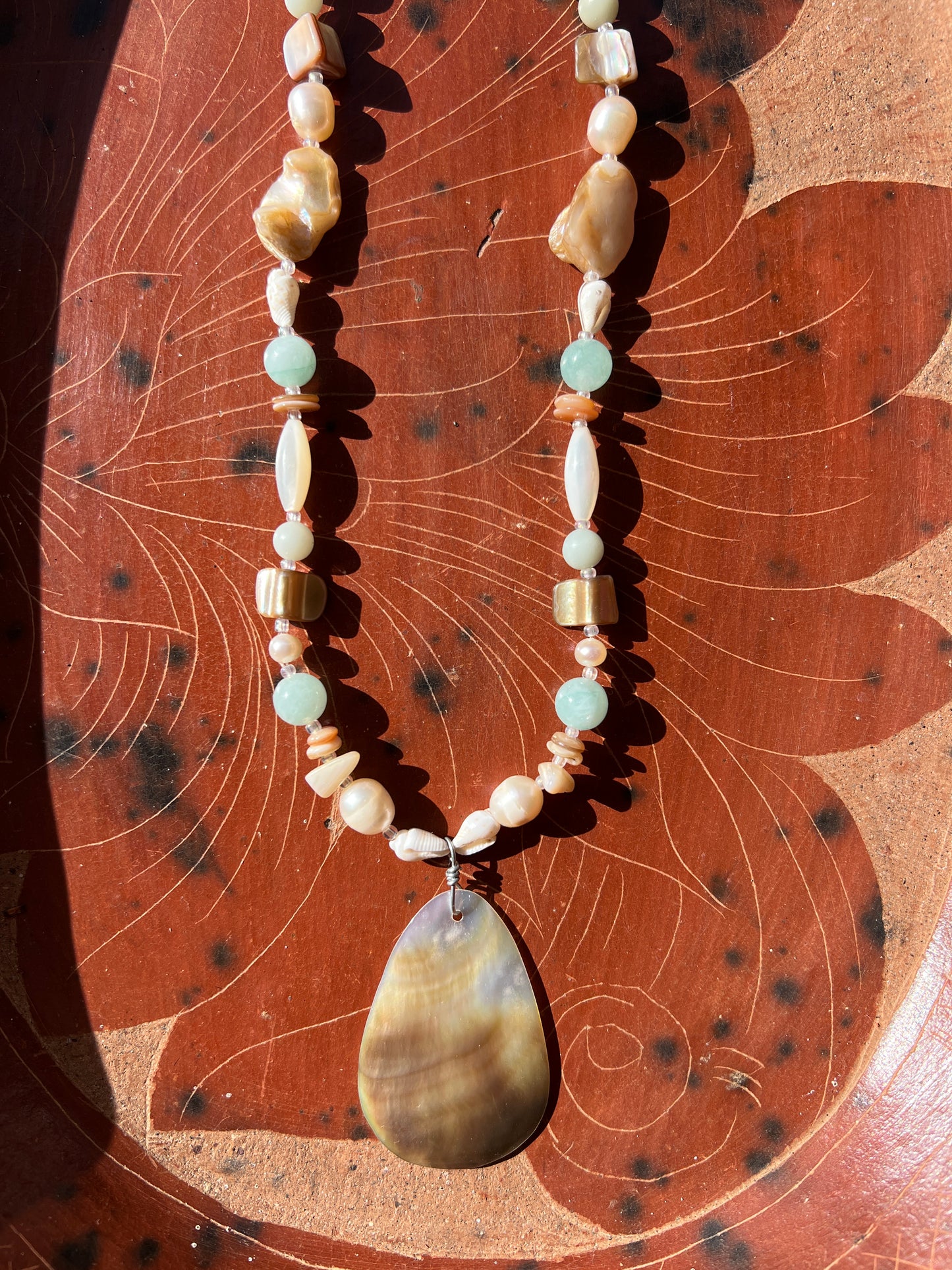 Moon Rae Pearl Shell Amozonite Necklace