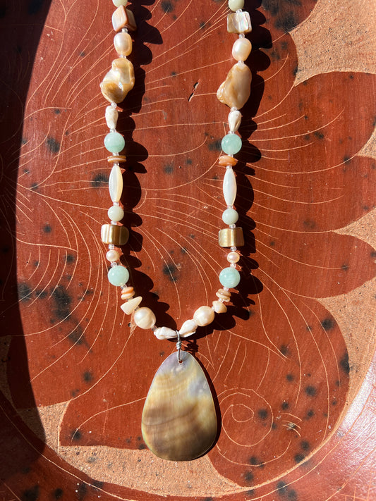 Moon Rae Pearl Shell Amozonite Necklace