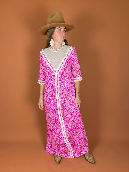 VINTAGE 60's Floral Maxi Dress 12-14