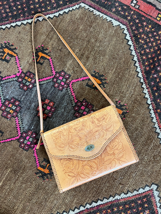 VINTAGE 70's Tooled Leather Bag