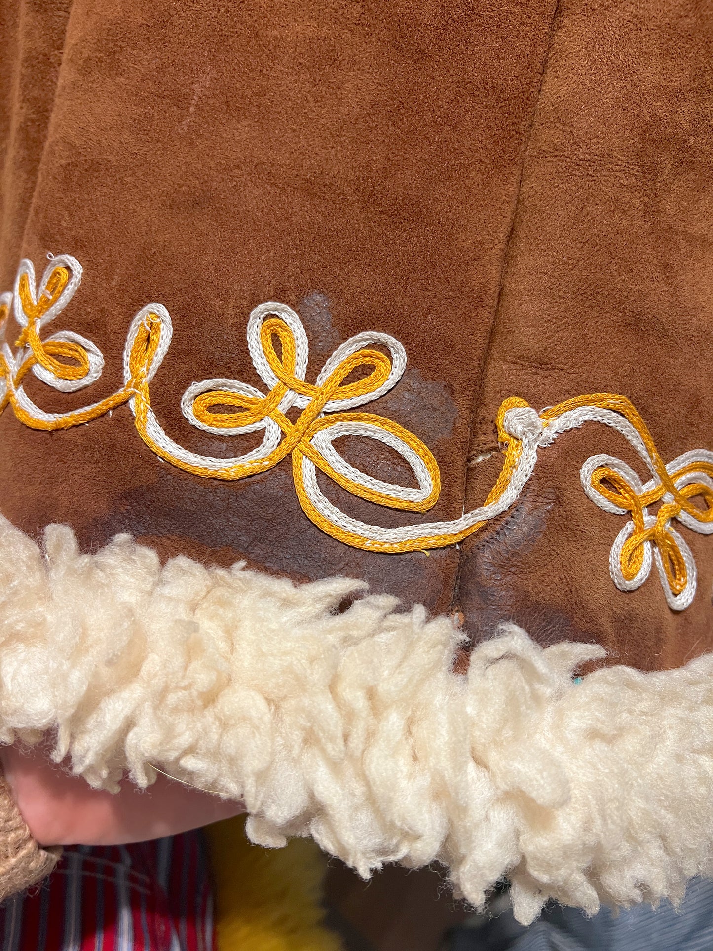VINTAGE 60's Afghan Embroidered Shearling Vest 10-12