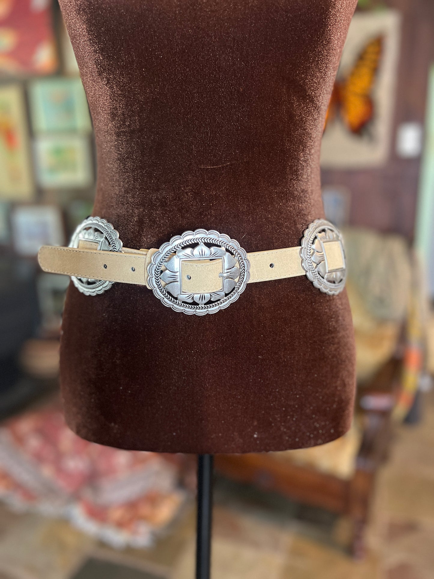 Suede Sunflower Concho Belt Sand