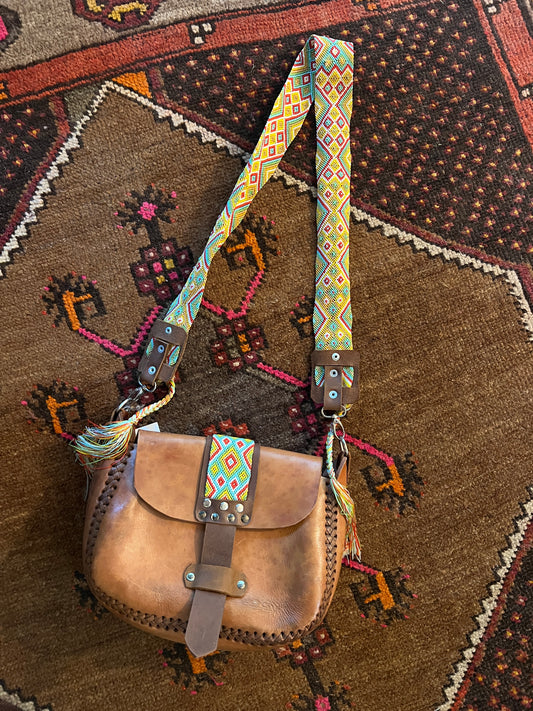 VINTAGE 70's Leather & Woven Bag