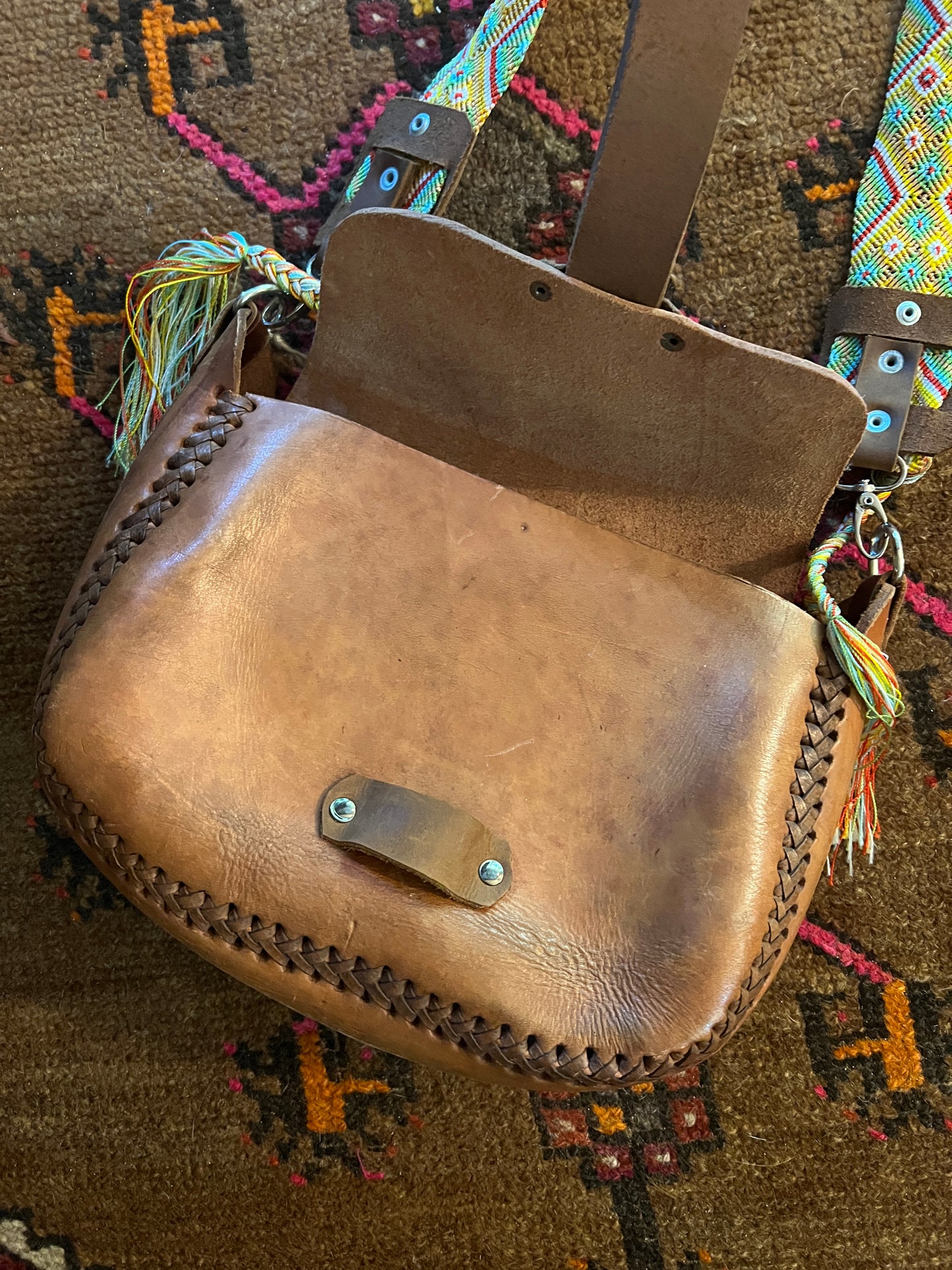 VINTAGE 70's Leather & Woven Bag