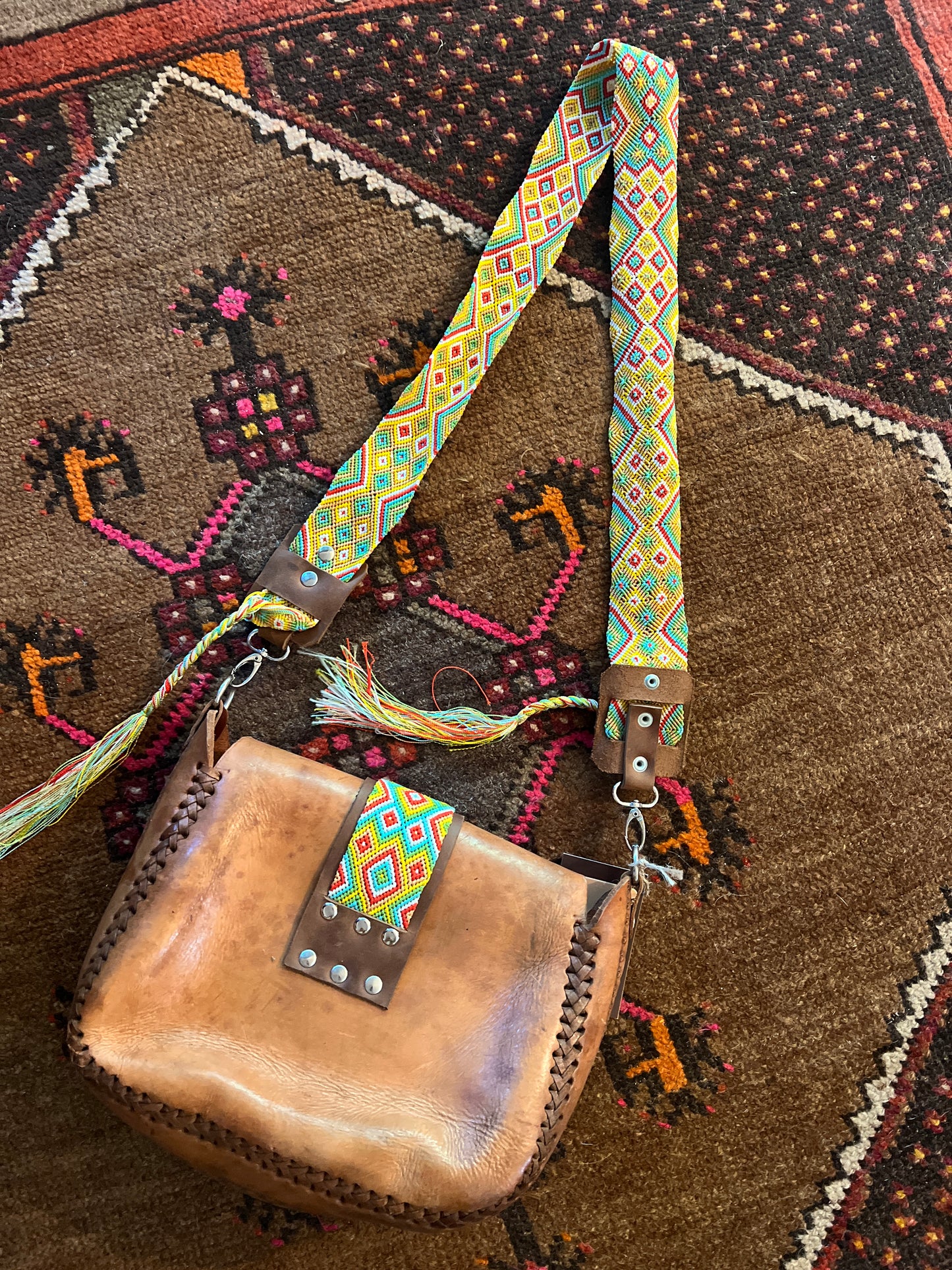 VINTAGE 70's Leather & Woven Bag