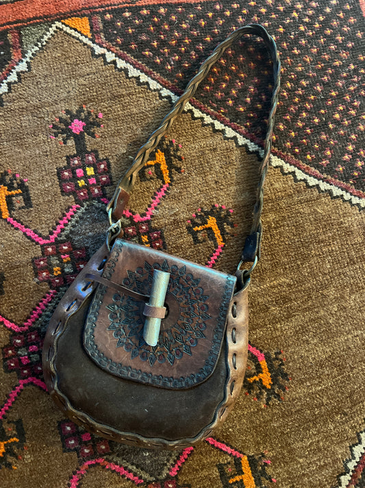 VINTAGE 70's Tooled Leather Bag