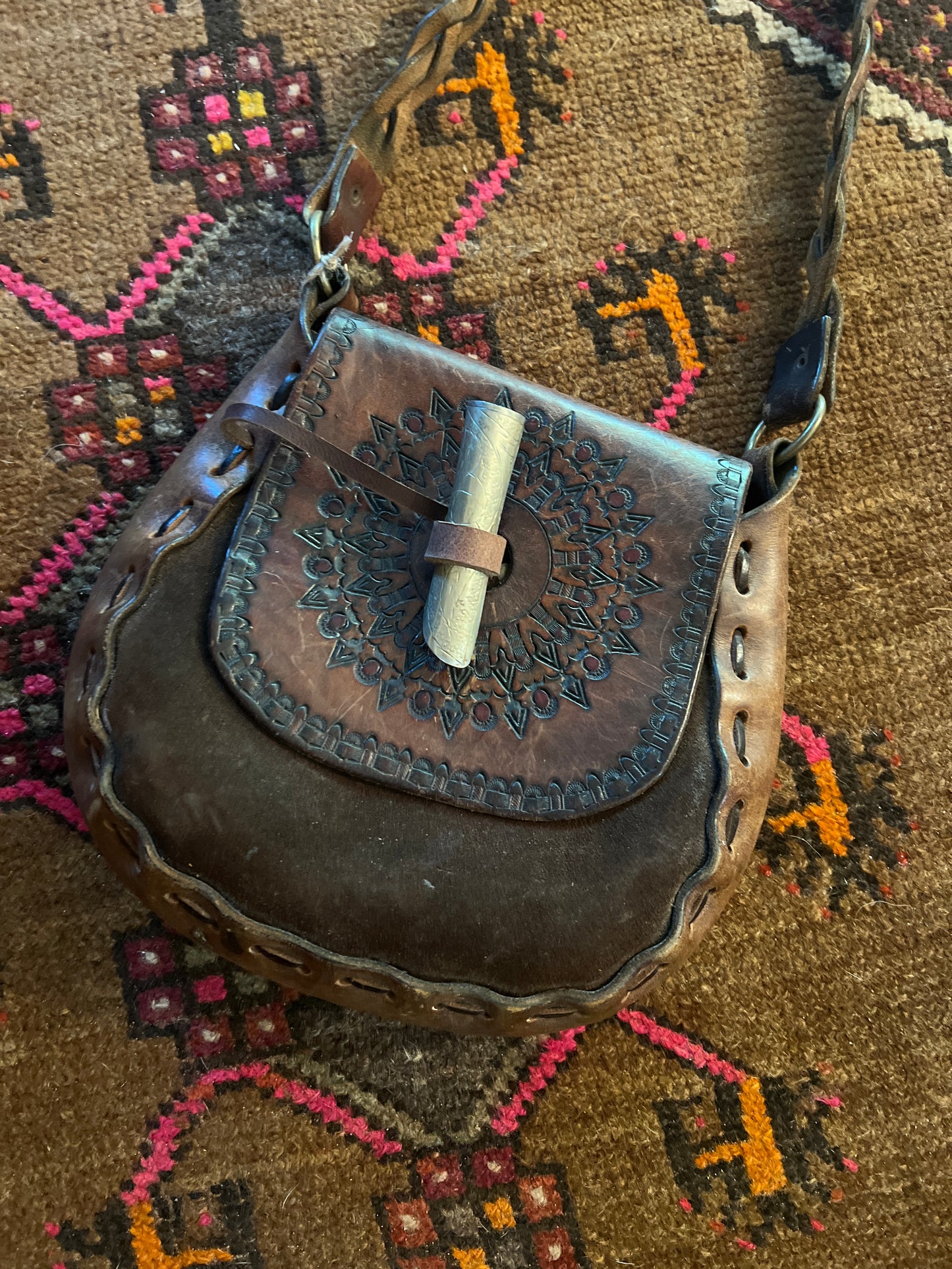 VINTAGE 70's Tooled Leather Bag