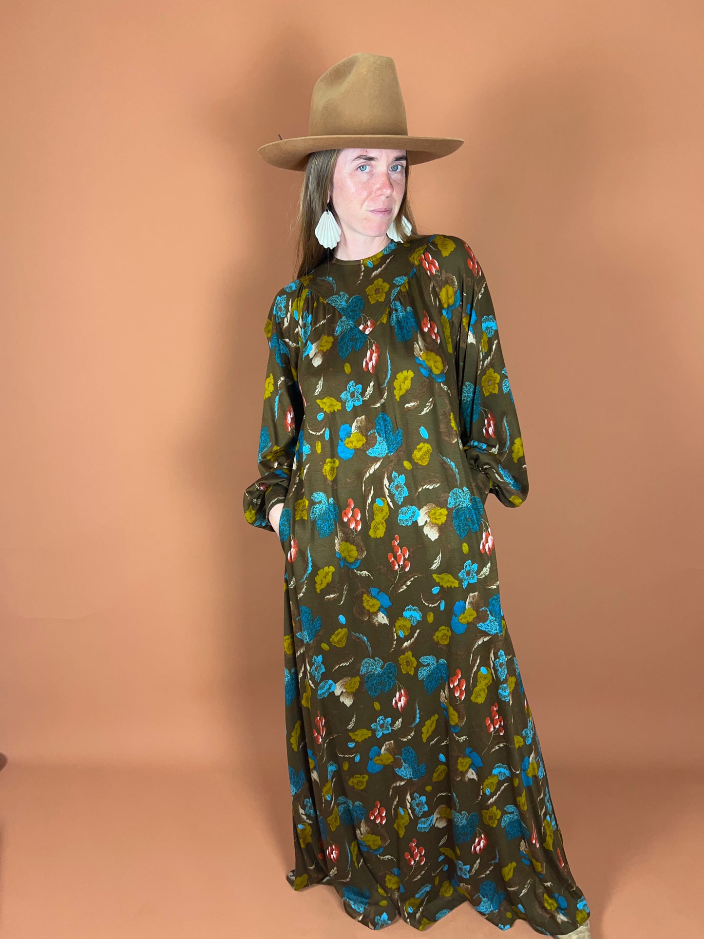 VINTAGE 60's Floral Maxi Dress 12-14