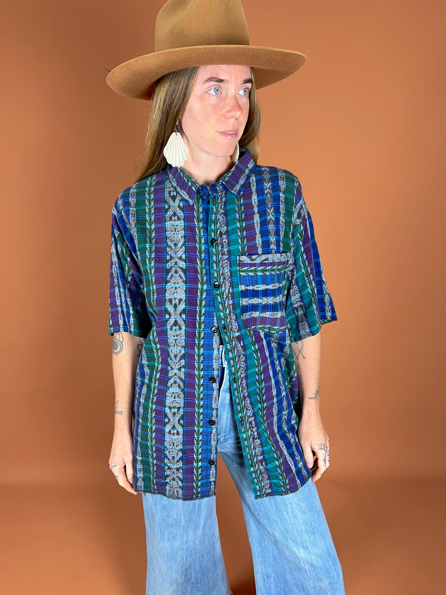 VINTAGE 80's Aztec Shirt 14-16