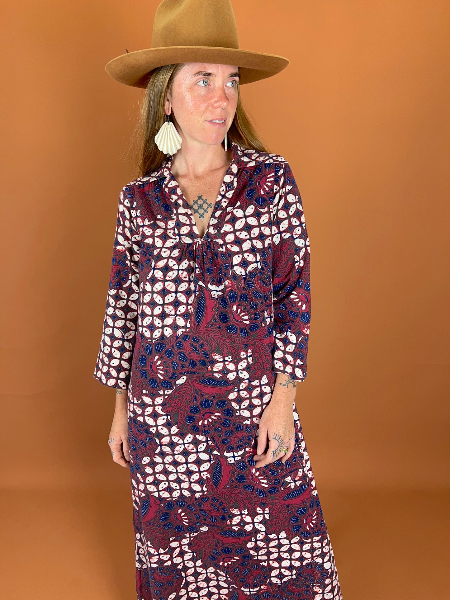 VINTAGE 60's Batik Maxi Dress 10-12